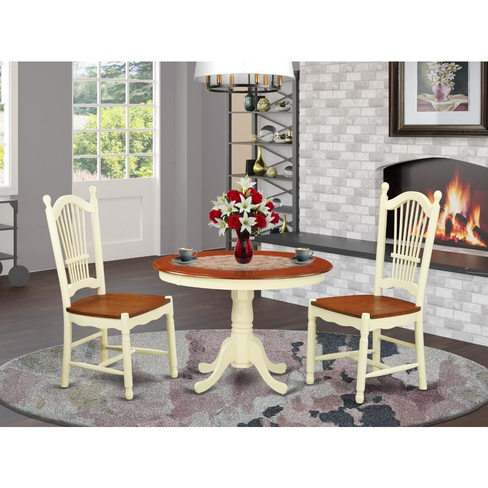 3  Pc  set  with  a  Round  Small  Table  and  2  Leather  Kitchen  Chairs  in  Buttermilk  and  Cherry  .. Picture 1