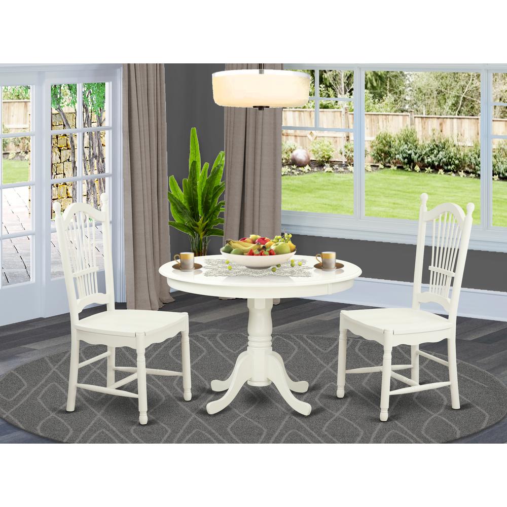 3  Pc  set  with  a  Round  Dinette  Table  and  2  Wood  Dinette  Chairs  in  Linen  White. Picture 1