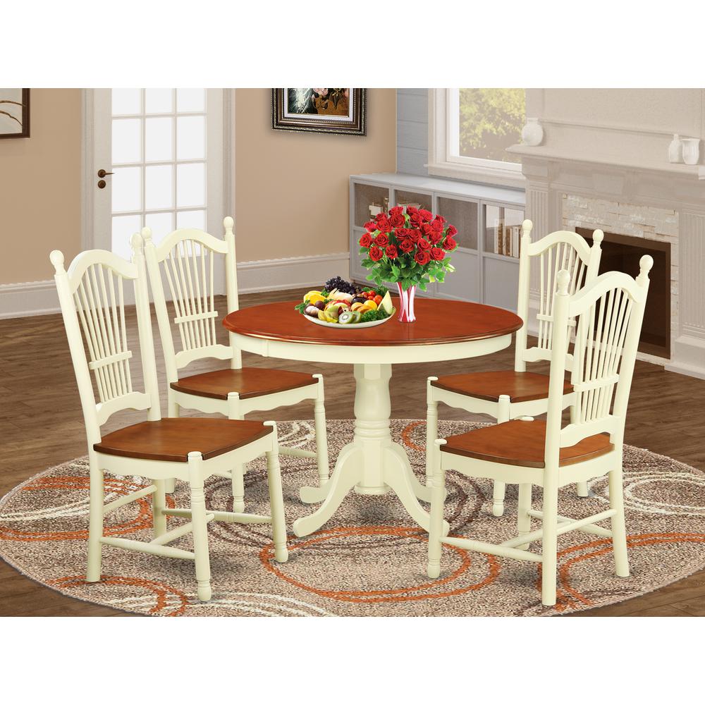 5  Pc  set  with  a  Round  Small  Table  and  4  Leather  Kitchen  Chairs  in  Buttermilk  and  Cherry  .. Picture 1