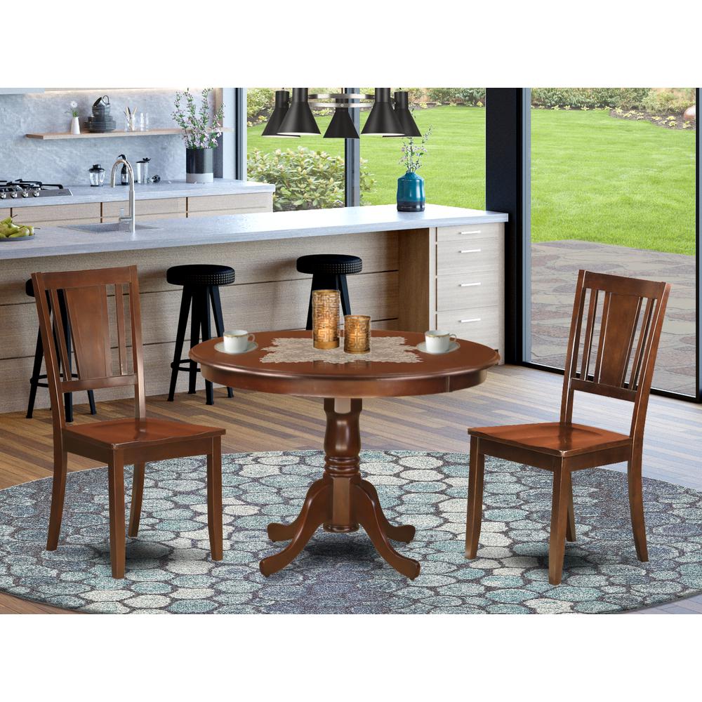 3  Pc  set  with  a  Round  Small  Table  and  2  Wood  Dinette  Chairs  in  Mahogany. Picture 1