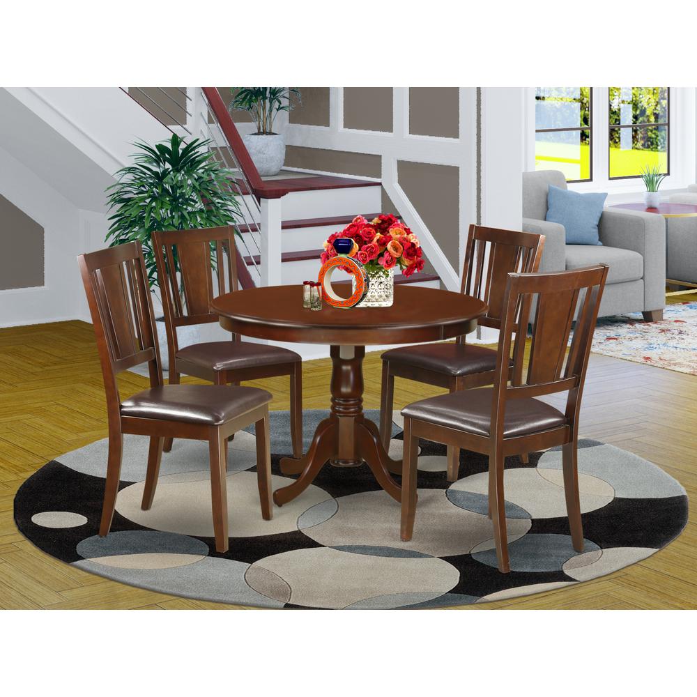 5  Pc  set  with  a  Round  Dinette  Table  and  4  Leather  Kitchen  Chairs  in  Mahogany. Picture 1