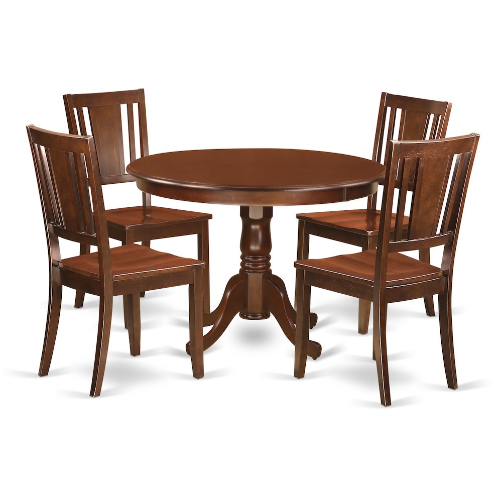 5  Pc  set  with  a  Round  Kitchen  Table  and  4  Wood  Dinette  Chairs  in  Mahogany. Picture 1