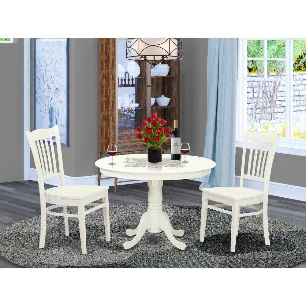 3  Pc  set  with  a  Round  Table  and  2  Wood  Dinette  Chairs  in  Linen  White. Picture 1
