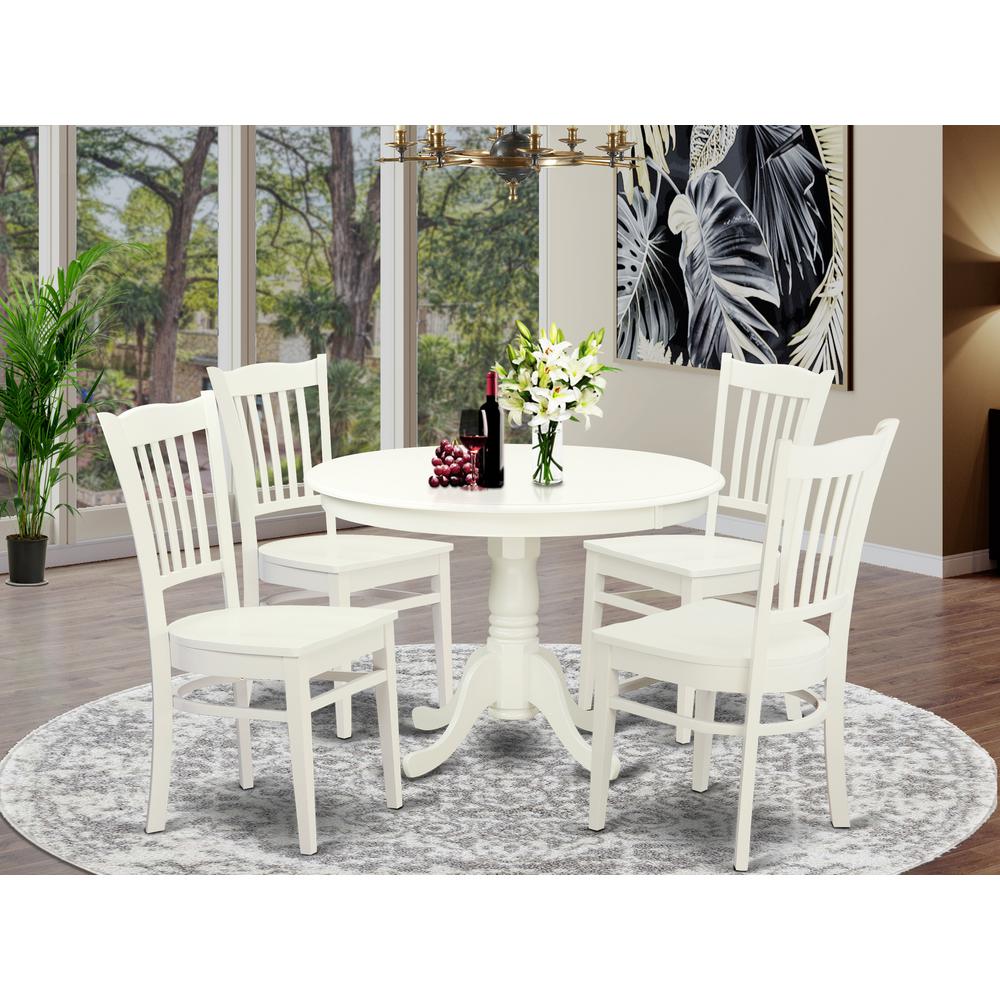 5  Pc  set  with  a  Round  Kitchen  Table  and  4  Wood  Dinette  Chairs  in  Linen  White. Picture 1
