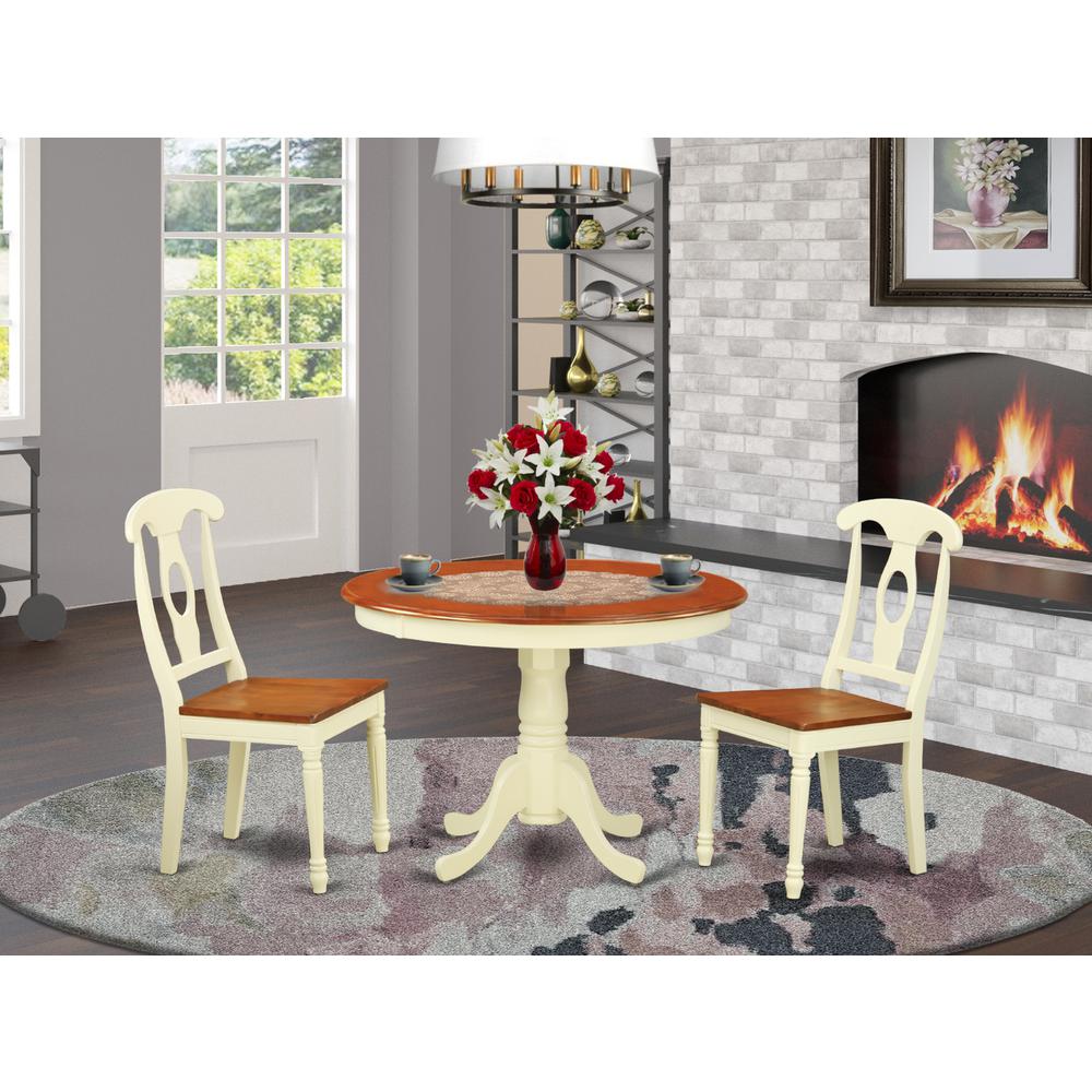 3  Pc  set  with  a  Round  Kitchen  Table  and  2  Wood  Dinette  Chairs  in  Buttermilk  and  Cherry  .. Picture 1