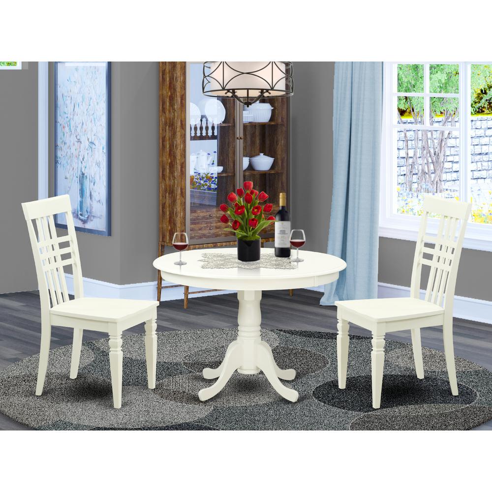 3  Pc  set  with  a  Round  Small  Table  and  2  Wood  Dinette  Chairs  in  Linen  White. Picture 1