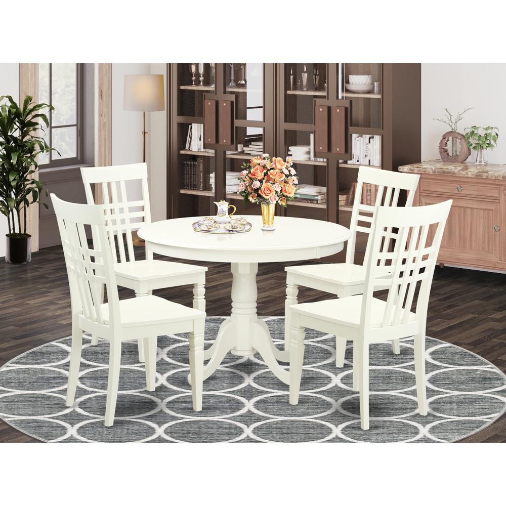 5  Pc  set  with  a  Round  Dinette  Table  and  4  Wood  Dinette  Chairs  in  Linen  White. Picture 1