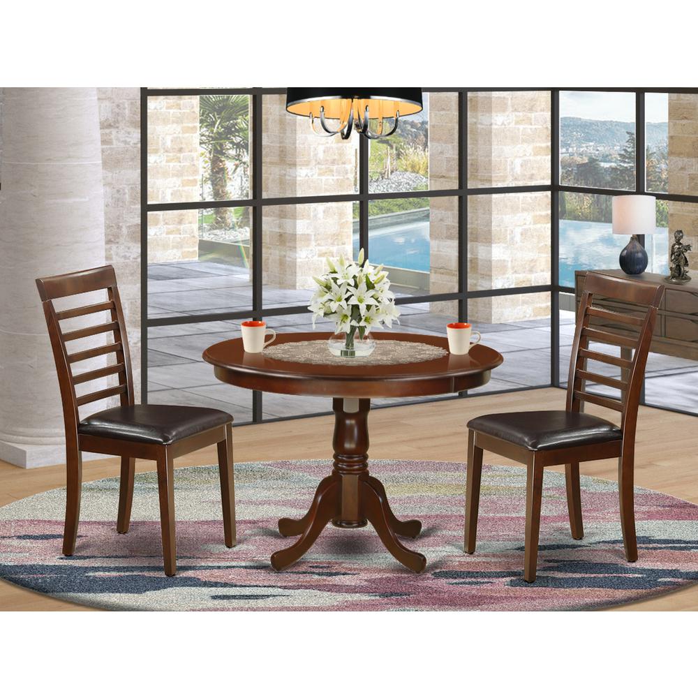 3  Pc  set  with  a  Round  Dinette  Table  and  2  Leather  Dinette  Chairs  in  Mahogany. Picture 1