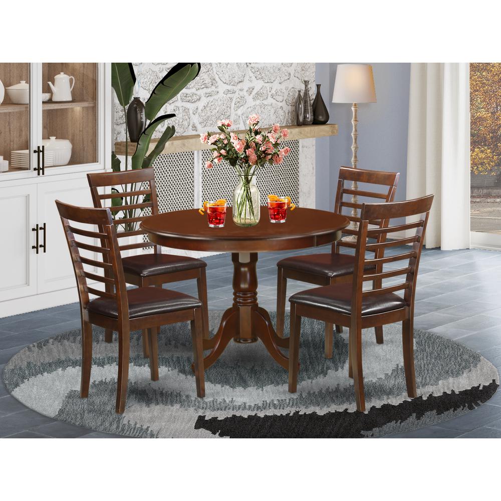 5  Pc  set  with  a  Round  Kitchen  Table  and  4  Leather  Kitchen  Chairs  in  Mahogany. Picture 1