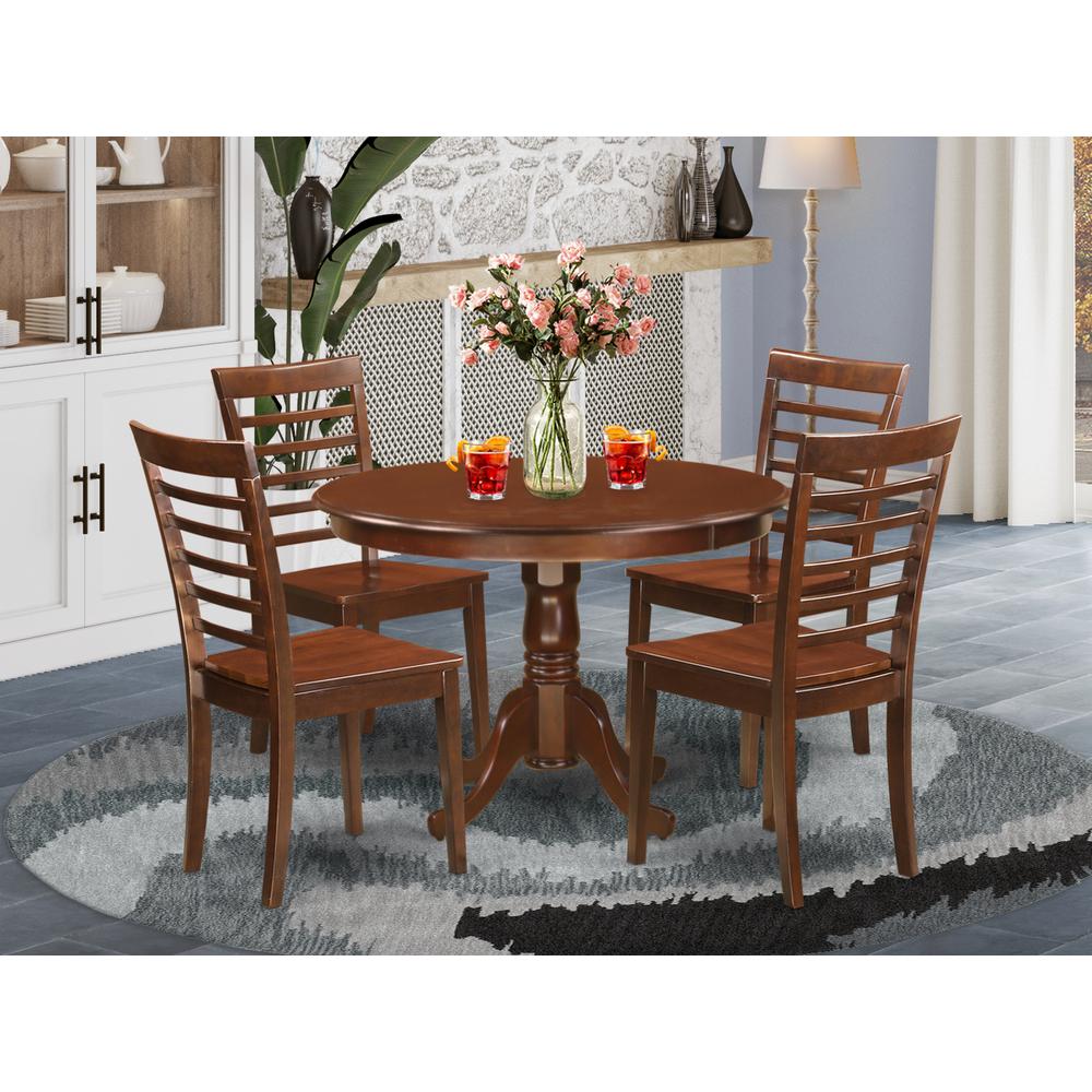 5  Pc  set  with  a  Round  Dinette  Table  and  4  Leather  Kitchen  Chairs  in  Mahogany. Picture 1