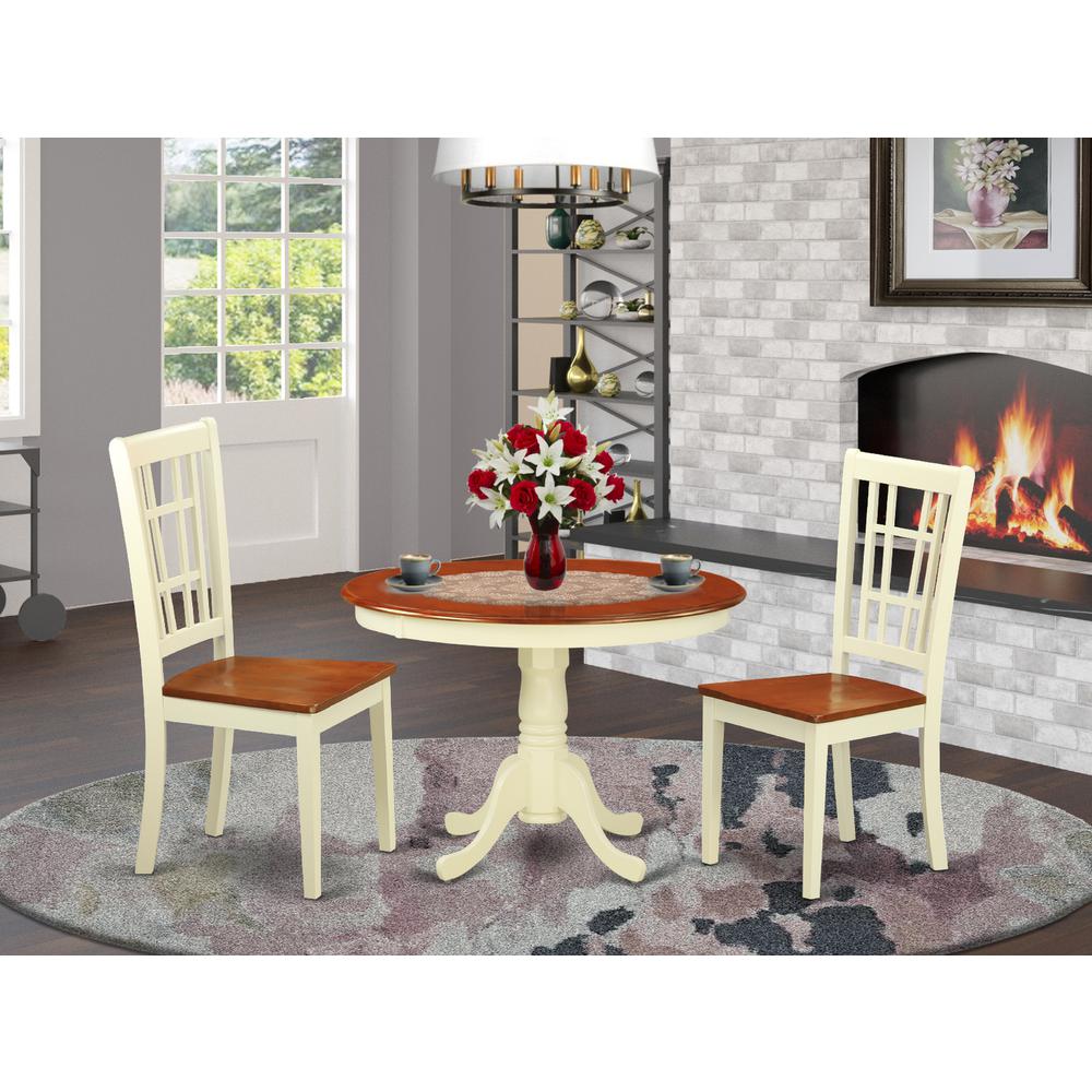 3  Pc  set  with  a  Round  Small  Table  and  2  Wood  Dinette  Chairs  in  Buttermilk  and  Cherry  .. Picture 1