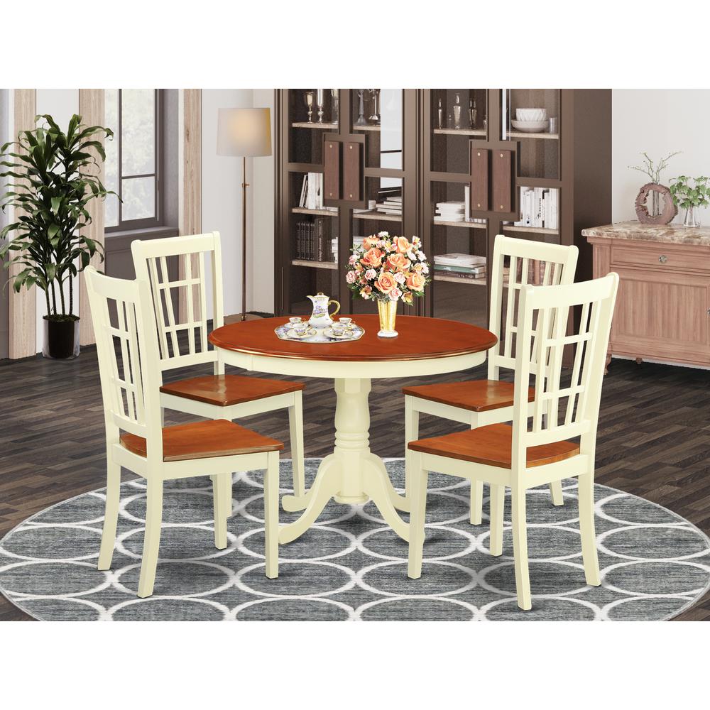 5  Pc  set  with  a  Round  Table  and  4  Leather  Kitchen  Chairs  in  Buttermilk  and  Cherry  .. Picture 1