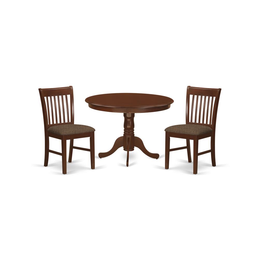 HLNO3-MAH-C 3 Pc set with a Kitchen Table and 2 Dinette Chairs in Mahogany. Picture 1