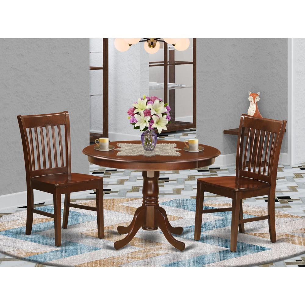 3  Pc  set  with  a  Round  Kitchen  Table  and  2  Wood  Dinette  Chairs  in  Mahogany. Picture 1