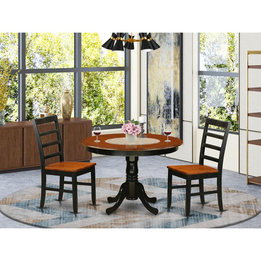 3  Pc  set  with  a  Round  Small  Table  and  2  Leather  Dinette  Chairs  in  Black  and  Cherry. Picture 1