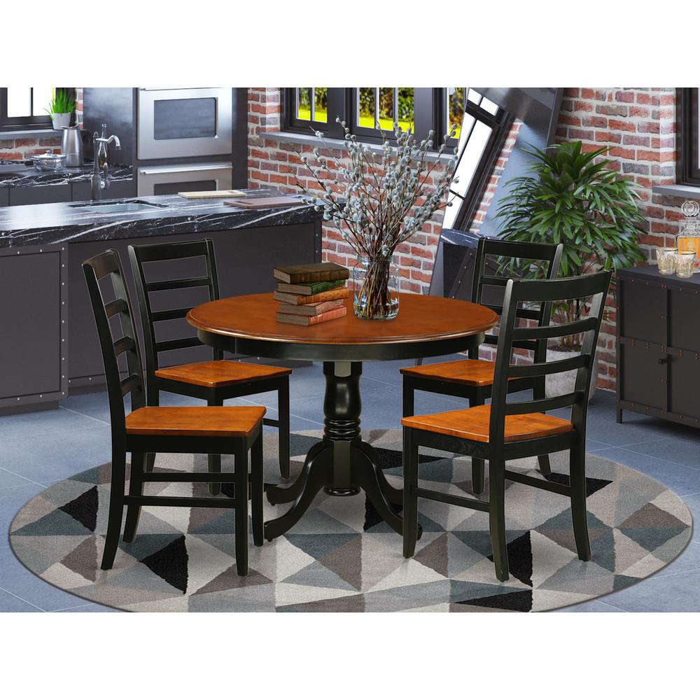 5  Pc  set  with  a  Round  Dinette  Table  and  4  Leather  Kitchen  Chairs  in  Black  and  Cherry. Picture 1