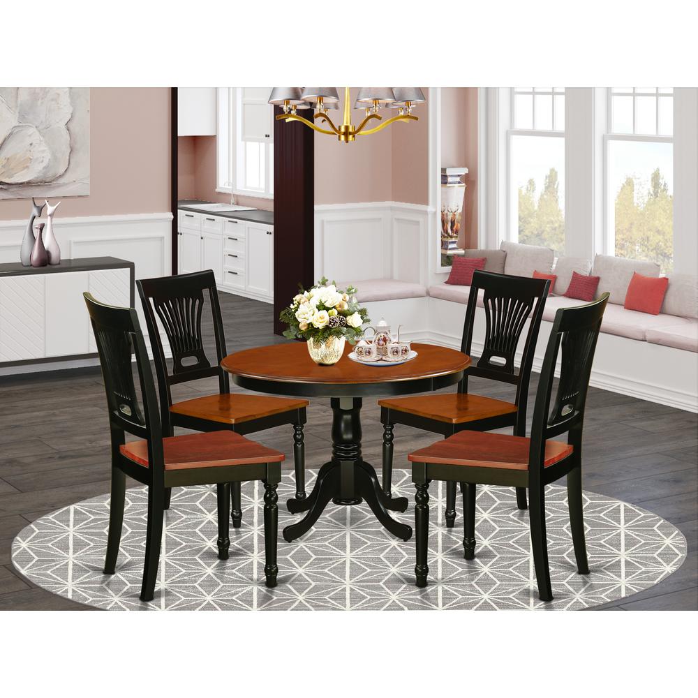 5  Pc  set  with  a  Round  Small  Table  and  4  Wood  Dinette  Chairs  in  Black  and  Cherry  .. Picture 1