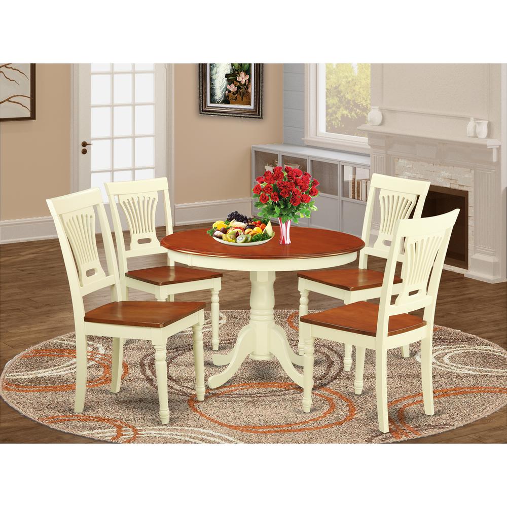 5  Pc  set  with  a  Round  Small  Table  and  4  Leather  Kitchen  Chairs  in  Buttermilk  and  Cherry  .. The main picture.
