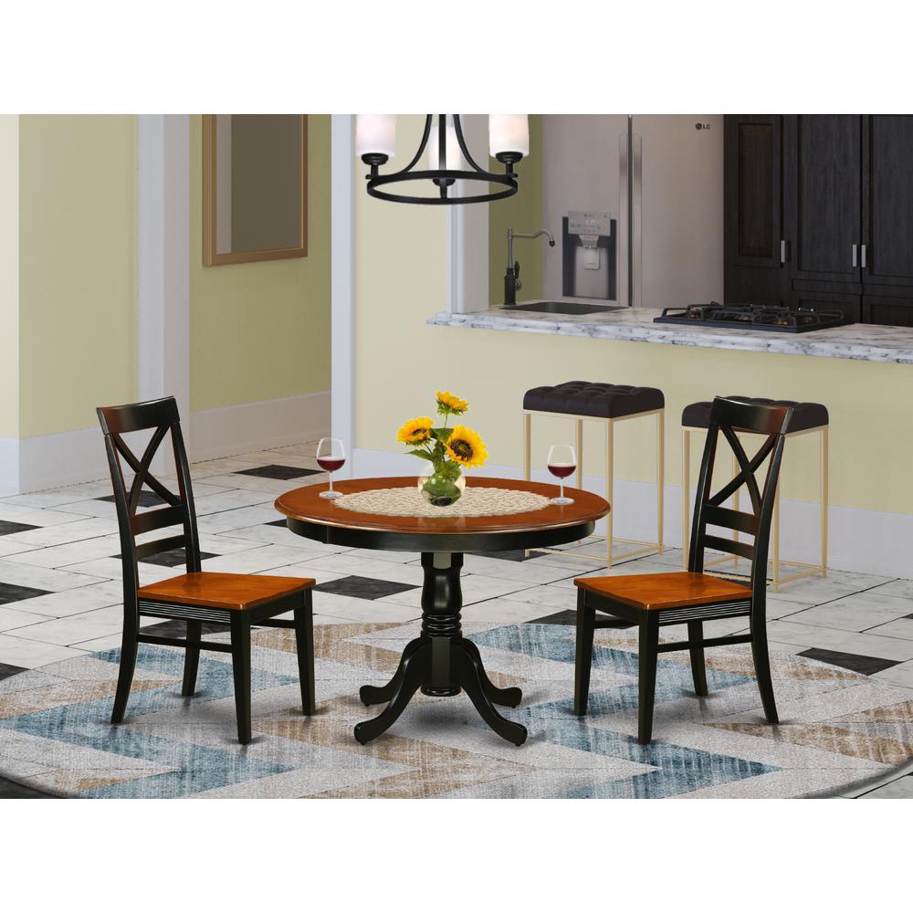 3  Pc  set  with  a  Round  Dinette  Table  and  2  Leather  Kitchen  Chairs  in  Black  and  Cherry. Picture 1