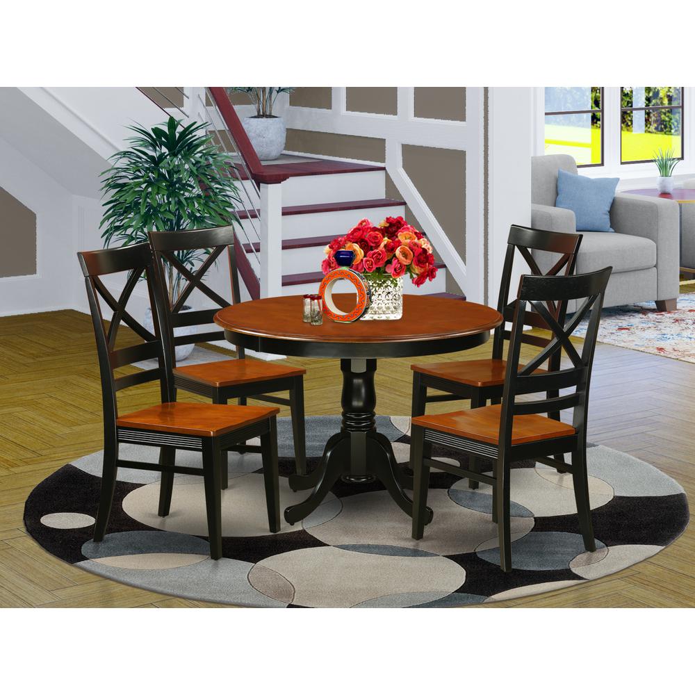 5  Pc  set  with  a  Round  Dinette  Table  and  4  Leather  Dinette  Chairs  in  Black  and  Cherry. Picture 1