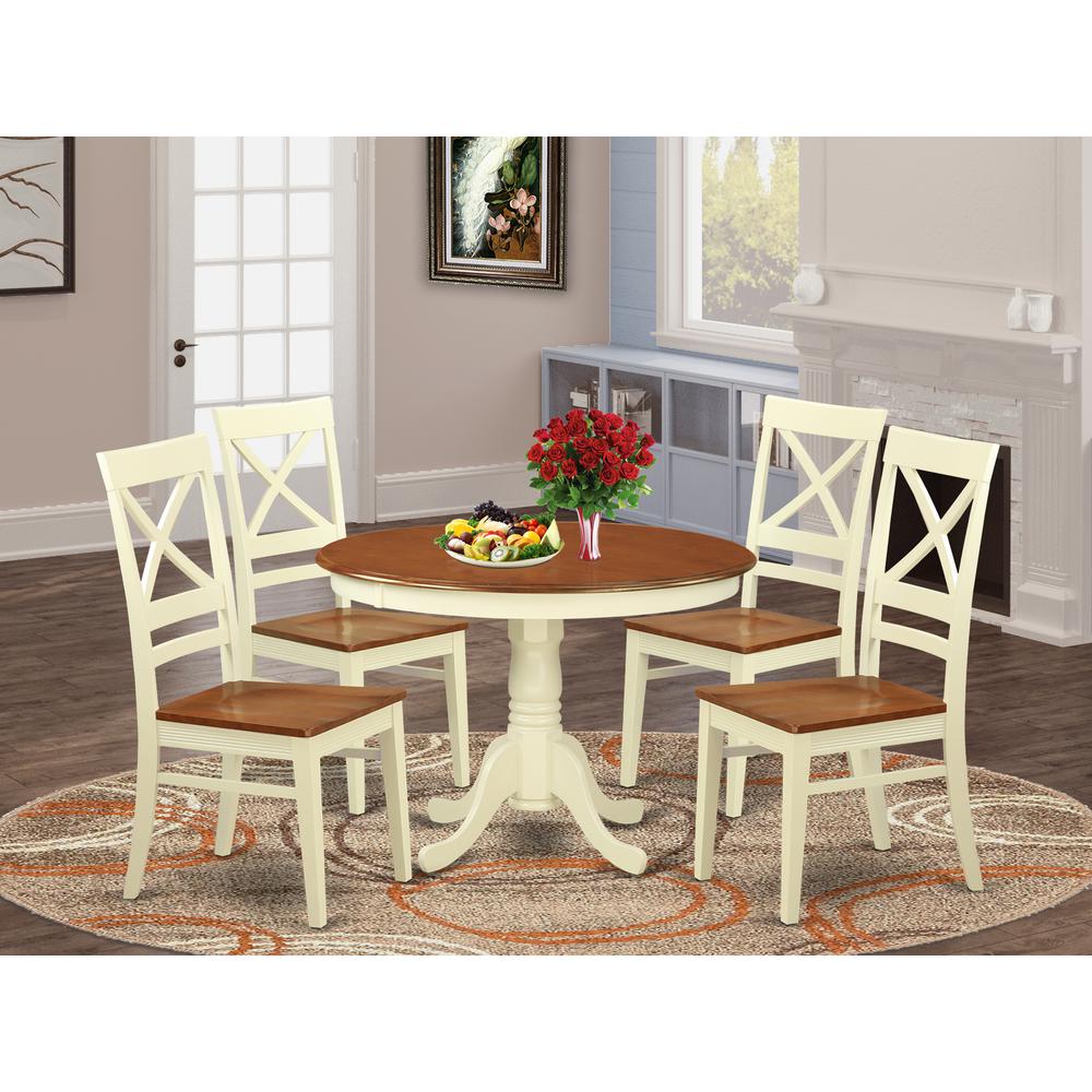 5  Pc  set  with  a  Round  Table  and  4  Leather  Kitchen  Chairs  in  Buttermilk  and  Cherry  .. Picture 1