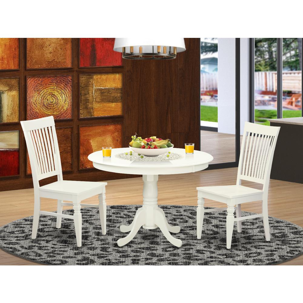 3  Pc  set  with  a  Round  Dinette  Table  and  2  Leather  Kitchen  Chairs  in  Linen  White. Picture 1