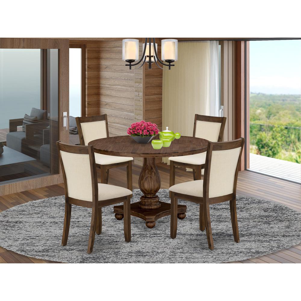 East West Furniture 5-Pcs Dining Table Set - A Modern Kitchen Table and 4 Light Beige Linen Fabric Dining Room Chairs with Stylish Back (Sand Blasting Antique Walnut Finish). Picture 1