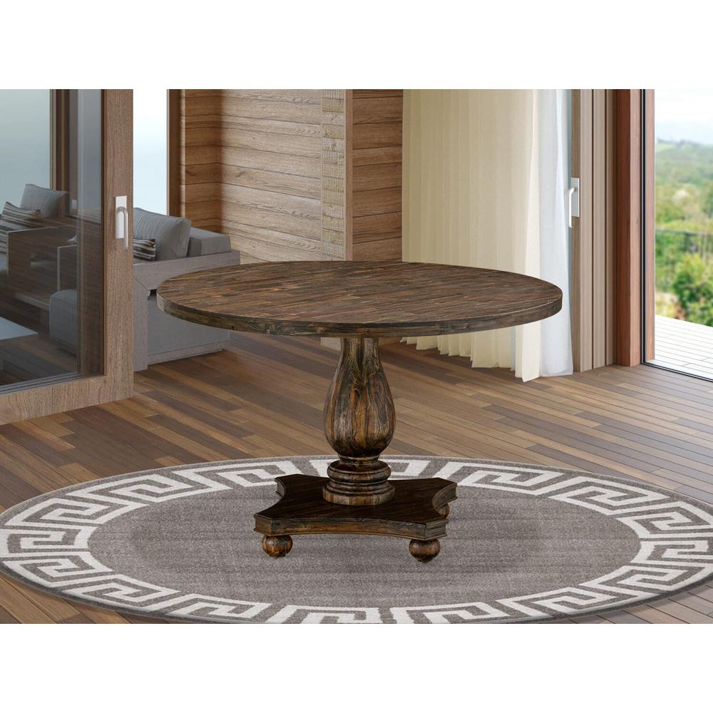 East West Furniture IRVING Round Dining Table with Pedestal - Rustic Rubberwood Table in Distressed Jacobean Finish, 48 Inch. Picture 1