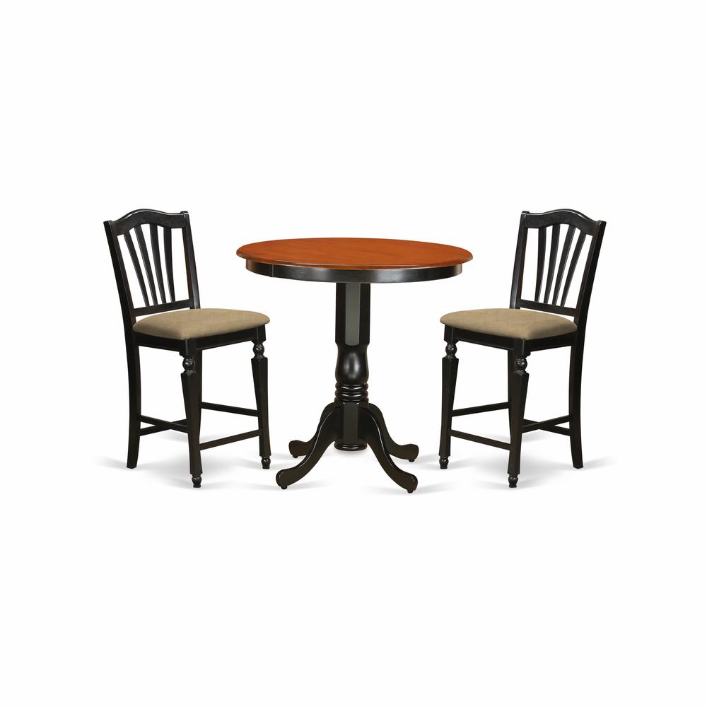 JACH3-BLK-C 3 PC counter height Table and chair set - high Table and 2 counter height Dining chair.. Picture 1