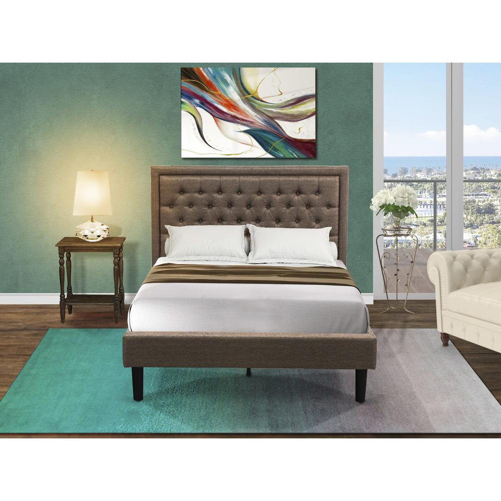 KD16F-1BF07 2 Pc Bed Set - Full Size Bed Dark Khaki Padded Headboard with 1 Nightstand - Black Finish Legs. Picture 1
