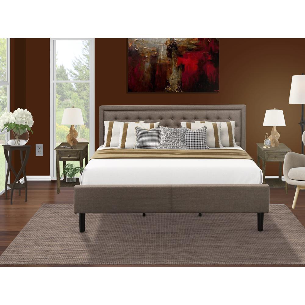 KD18K-2DE07 3 Piece King Size Bed Set - Platform Bed Brown Headboard ...