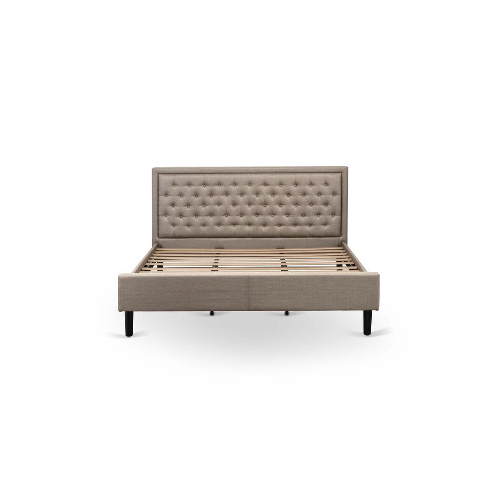 East West Furniture KDF-16-K Platform King Size Bed - Dark Khaki Linen Fabric Upholestered Bed Headboard with Button Tufted Trim Design - Black Legs. Picture 2