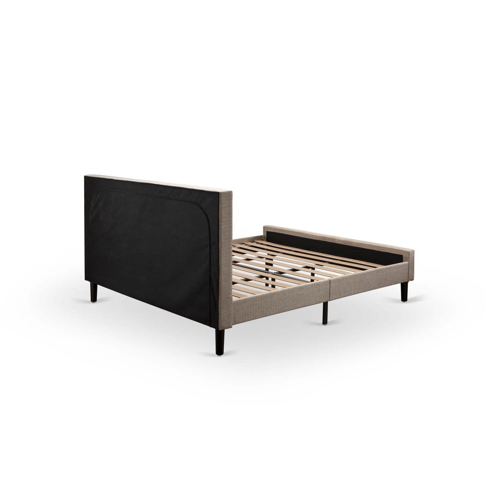 East West Furniture KDF-16-K Platform King Size Bed - Dark Khaki Linen Fabric Upholestered Bed Headboard with Button Tufted Trim Design - Black Legs. Picture 5