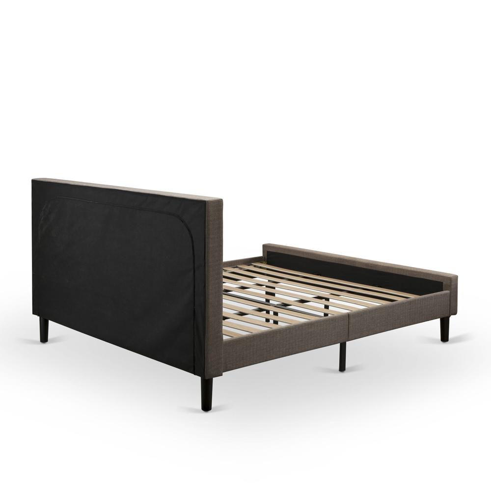 East West Furniture KDF-18-K Platform King Bed Frame Wood - Brown Linen Fabric Upholestered Bed Headboard with Button Tufted Trim Design - Black Legs. Picture 5