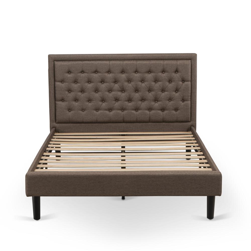 East West Furniture KDF-18-Q Platform Queen Bed Frame - Brown Linen Fabric Upholestered Bed Headboard with Button Tufted Trim Design - Black Legs. Picture 2