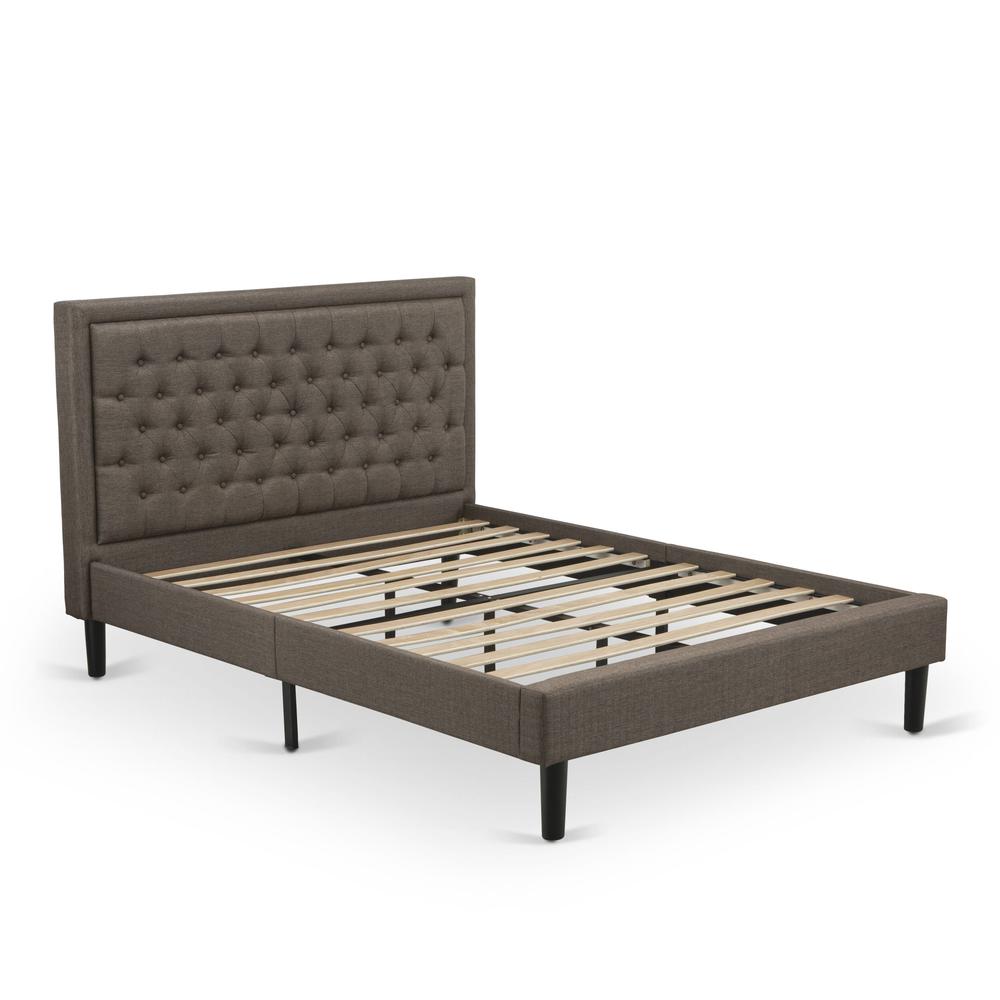 East West Furniture KDF-18-Q Platform Queen Bed Frame - Brown Linen Fabric Upholestered Bed Headboard with Button Tufted Trim Design - Black Legs. Picture 3
