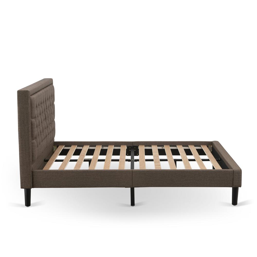 East West Furniture KDF-18-Q Platform Queen Bed Frame - Brown Linen Fabric Upholestered Bed Headboard with Button Tufted Trim Design - Black Legs. Picture 4