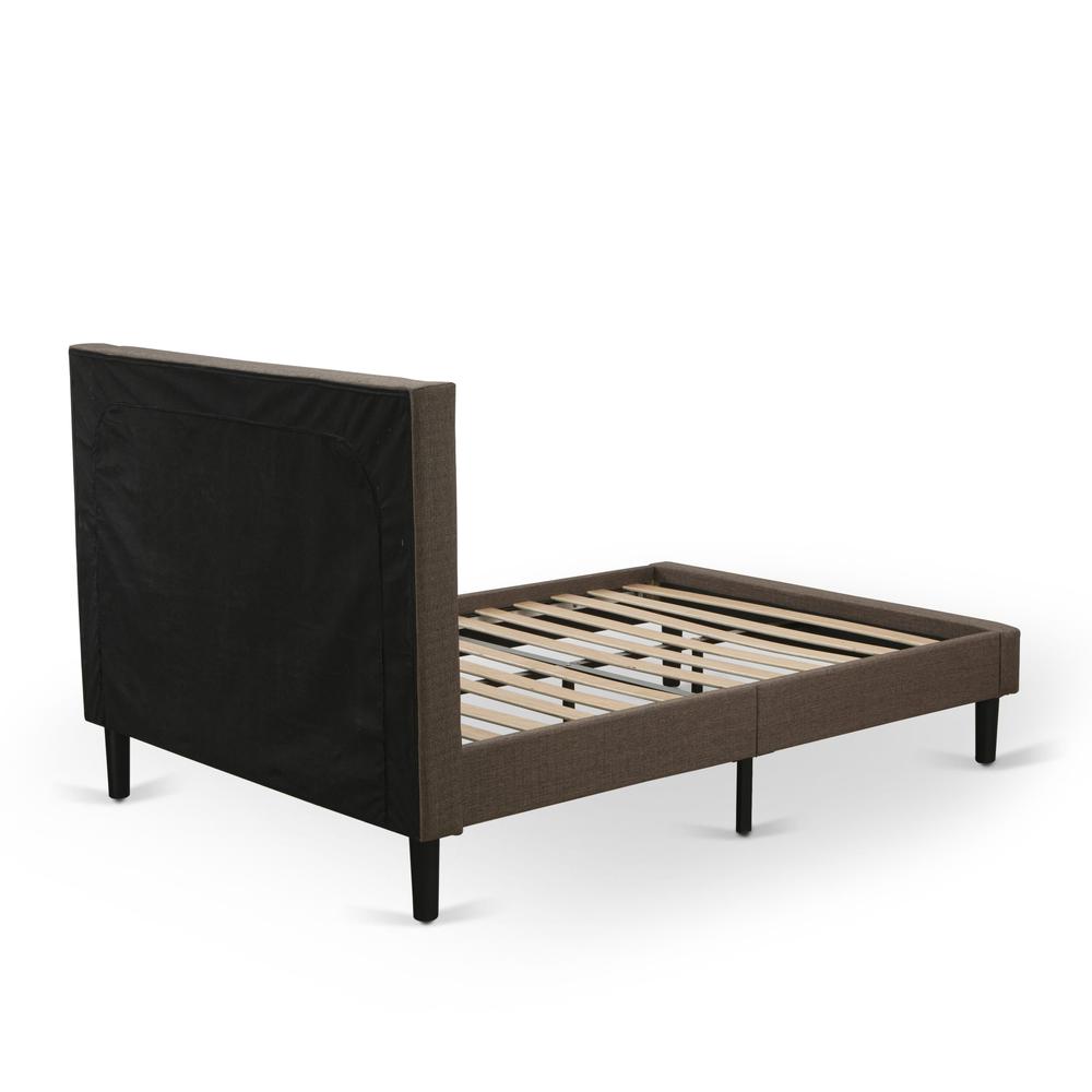 East West Furniture KDF-18-Q Platform Queen Bed Frame - Brown Linen Fabric Upholestered Bed Headboard with Button Tufted Trim Design - Black Legs. Picture 5