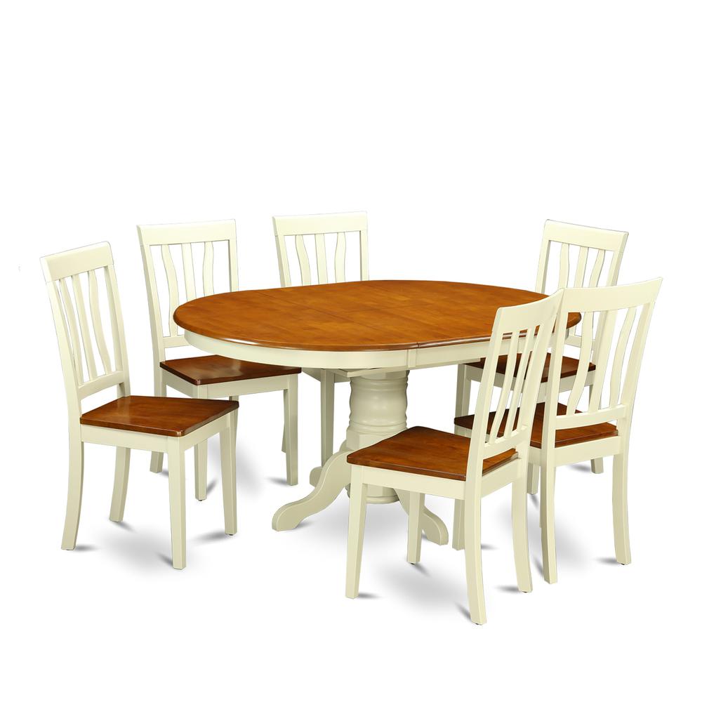 7  Pc  Kenley  Dinette  Table  with  a  Leaf  and  6  Wood  Seat  Chairs  in  Buttermilk  and  Cherry. Picture 1