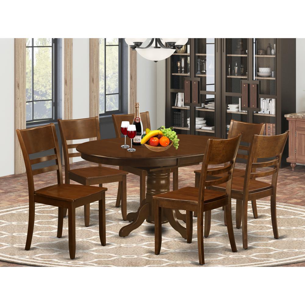 7  Pc  Kenley  Dining  Table  with  a  18  Leaf  and  6  hard  wood  Kitchen  Chairs  in  Espresso  .". Picture 1