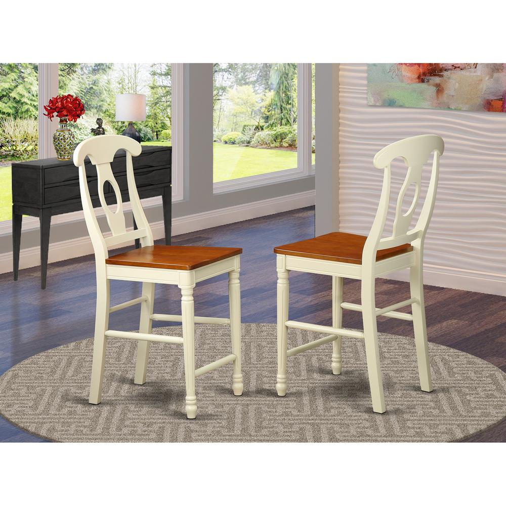 Kenley  Counter  Height  Stools  With  Wood  Seat  In  Buttermilk  and  Cherry  Finish,  Set  of  2. Picture 1