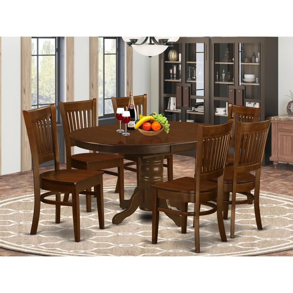 7  Pc  set  Kenley  Dinette  Table  with  a  Leaf  and  6  hard  wood  Seat  Chairs  in  Espresso  .. Picture 1