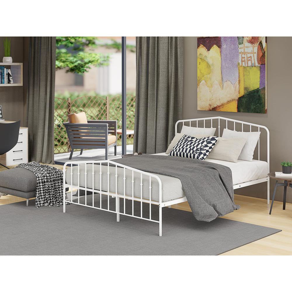 Kemah Queen Platform Bed with 4 Metal Legs - Magnificent Bed in Powder Coating White Color. Picture 1