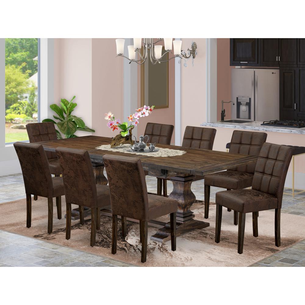 9 Piece Table Set consists A Wood Dining Table. Picture 1