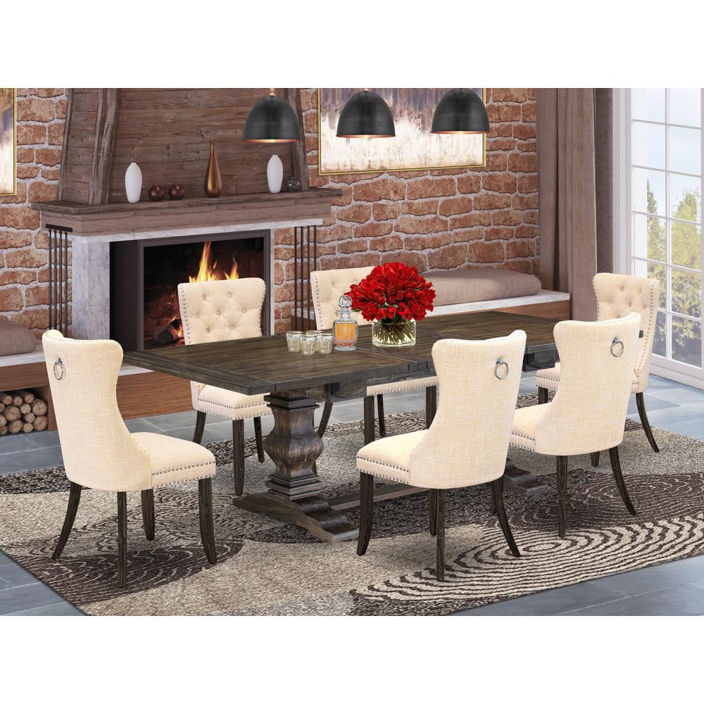 7 Piece Kitchen Set Consists of a Rectangle Dining Table with Butterfly Leaf. Picture 1
