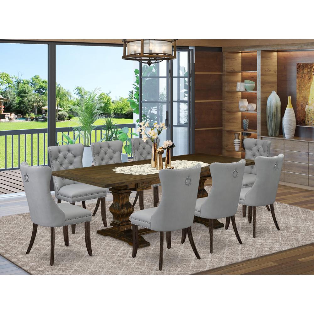 9 Piece Dinette Set Contains a Rectangle Dining Table with Butterfly Leaf. Picture 1
