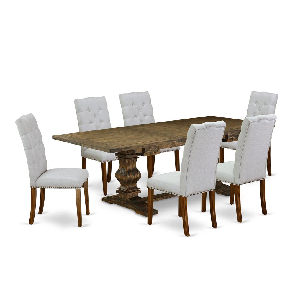7-pc dining table set with Chair’s Legs and Modern Gray Linen Fabric. Picture 1
