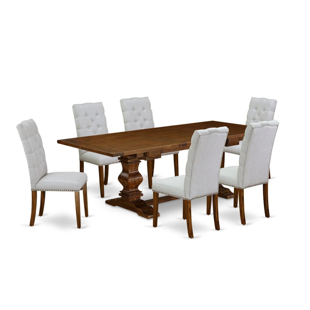 7-piece kitchen table set with Chair’s Legs and Modern Gray Linen Fabric. Picture 1