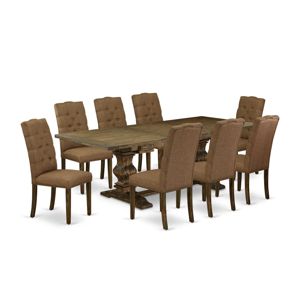 9-pc with Chair’s Legs and Brown Beige Linen Fabric. Picture 1