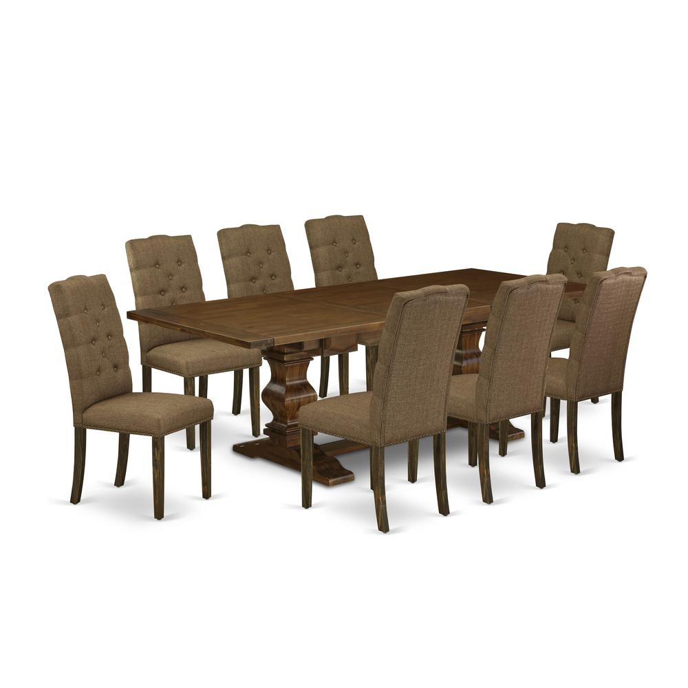 9-piece with Chair’s Legs and Brown Beige Linen Fabric. Picture 1